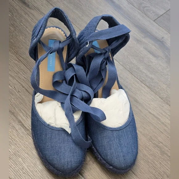 Draper James Lace Up Espadrilles Olivia Chambray NWOB Size 9 - Picture 3 of 9